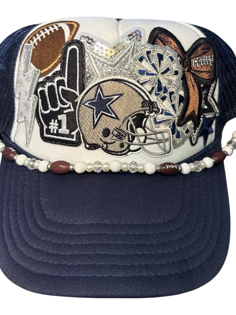 OTTO Navy and White Beaded Football Patch Cap